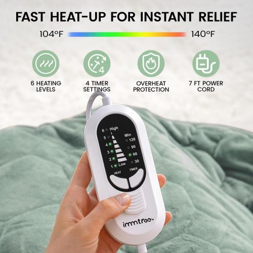 immtree Weighted Heating Pad for Period Cramps, 29 x 24 Extra Large Electric Heated Pads 5 lbs, Back Shoulder Knee Abdomen Pain Relief, Soft Warm Heavy Lap Blanket, Christmas Gifts, Grey Green