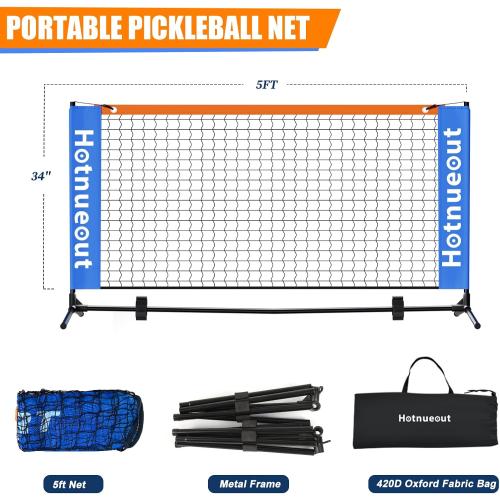 Pickleball Set with Net and Paddles 5FT Wide Indoor Mini Portable Pickle Ball Practice Net Small Equipment Training Net, for Driveways, Outdoor Home