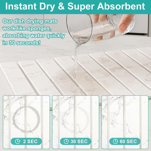 3 Pack Fast Dry Stone Dish Drying Mats for Kitchen Counter Accessories Large Diatomite Dish Water Absorbing Stone Bathroom Sink Tray Quick Dry Matt Diatomaceous Earth Pad White Marble Kitchen Mat