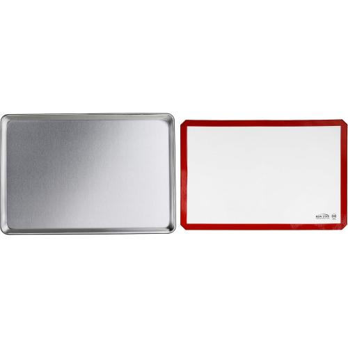 New Star Foodservice Commercial 18-Gauge Aluminum Sheet Pan and Silicone Baking Mat Set, 18 x 26 inch (Full Size)