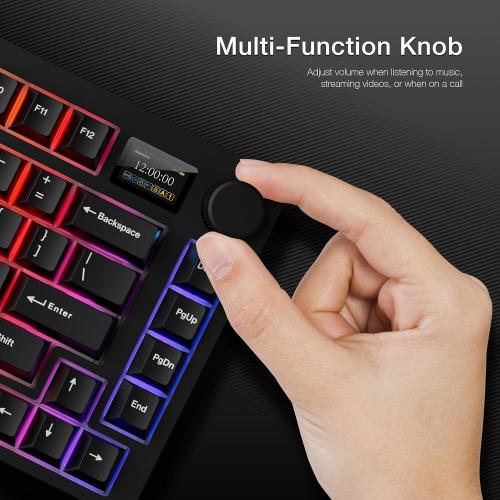 TECWARE Spectre 75% RGB Mechanical Gaming Keyboard with Customizable LCD Screen, Multi-Function Knob, Gasket Mount, 3 Mode Connectivity, South Face 5-Pin Universal Hot-Swappable Sockets (Ocean Gold)