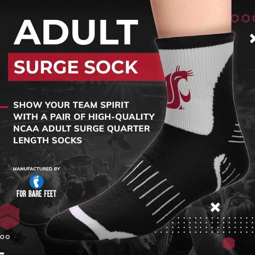 Size MD For Bare Feet Adult NCAA Surge Quarter Length Crew Socks - All Weather Performance - Men & Women - Enhance Your Team Footwear