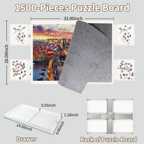 1500 Pieces Puzzle Board with Drawers and Cover,35x27Portable Jigsaw Puzzle Table for Adults Puzzle Tables with Drawers