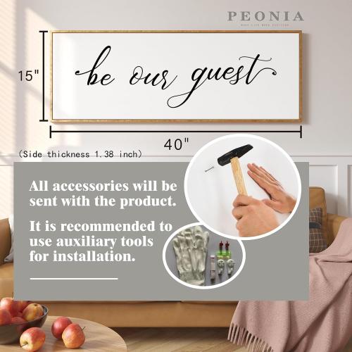 PEONIA 41 x 15 Be Our Guest Wall Decor - Be Our Guest Framed Above Bed for Bedroom Wall Decor Minimalist And Aesthetic Wall Art Canvas Signs (Wood)