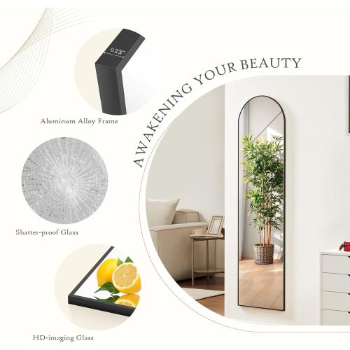 Arched Mirror Full Length, Upgraded 16x59 Body Wall Mirrors with Shatter-Proof Glass, Floor Standing, Hanging or Leaning, Tall Mirror with Stand Aluminum Alloy Frame for Bedroom Cloakroom