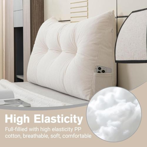 White Headboard Pillow Bed Wedge Pillow for Headboard with Side Pocket Dorm Headboard Long Back Pillow for Bed Bolster Pillow for Mattress Gap Filler White Reading Pillow for Bedroom Sofa Daybed