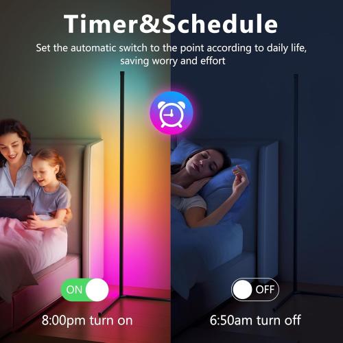 TJOY Led Corner Floor Lamp, Smart RGB Floor Lamp with APP&Remote, 16 Million Colors Changing, Music sync, Modern Corner led Light for Bedroom Living Room and Gaming Room, Timing&Schedule, 1 Pack