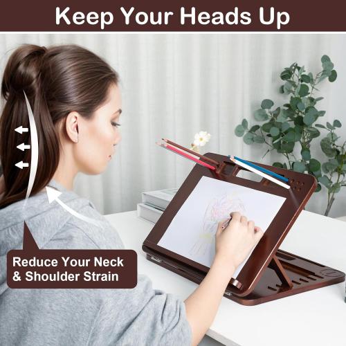 StrongTek 6-Position Bamboo Table Easel, 16x12 Inch Adjustable Drawing and Sketching Board with Built-in Handle and Back Storage, Portable Art and Lap Desk for Sketching, Reading, and Book Stand