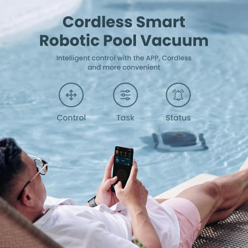 (New Upgraded) Higgsinno ezSpirit 01 Cordless Robotic Pool Cleaner, Lasts up to 240 Mins, Automatic Pool Vacuum with App,Ultra-fine Dual Filter Ideal for Above/In-Ground Pools up to 1,076 Sq.ft
