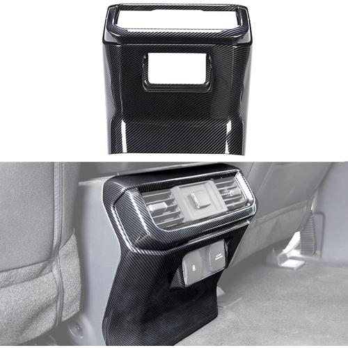 BLACK AND RED CARBON FIBER Keptrim Rear Center Console Air Conditioning Outlet Vent Panel Trim Interior Cover for Ford F150 2021 2022 2023 2024 2025, ABS Carbon Fiber, 1pc