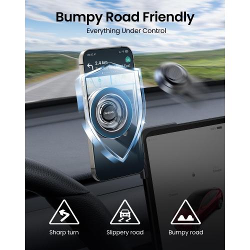 REEVAA 2025 Tesla Model Y Juniper Phone Mount for MagSafe [Strongest N55 Magnet, 3M Adhesive], Adjustable Tesla Screen Holder, Compatible with Model Y 2020-2026, MagSafe Case, iPhone Series
