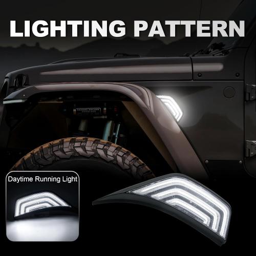 Front Fender Air Vent Led Turn Signal Side Marker Lights Compatible with Wrangler JL JLU 2018-2024 & For Gladiator JT 2020-2023 White DRL & Amber Yellow Dynmaic Sequential Blink(Clear Lens)