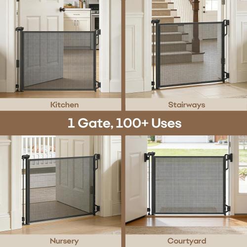 SPACEANY Retractable Safety Baby Gate or Mesh Dog Gate,Durable Portable Mesh Retractable Gate,Easy to Use for Stairs, Doorways, Hallways, Indoor, Outdoor, 33.5 Tall, Up to 45 Wide, Black