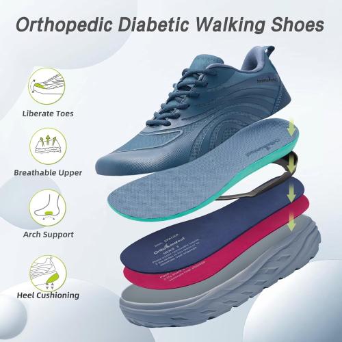 Size 44 Men's Orthopedic Diabetic Wide Running Shoes: Comfortable Arch Support Plantar Fasciitis Sports Sneakers, Casual Swollen Orthotic Work Tennis Walking Shoes for Ankle and Heel Pain Relief