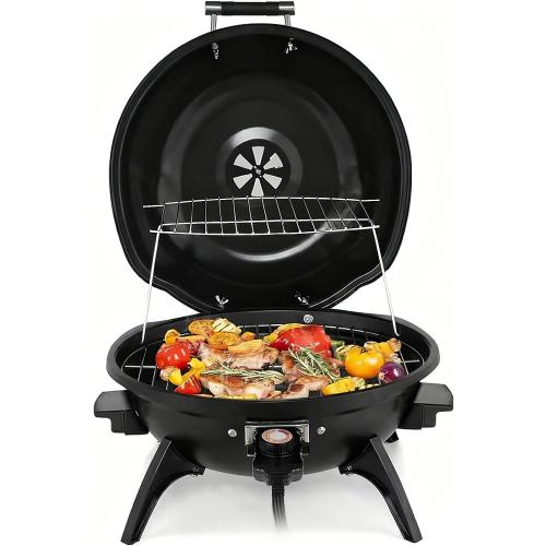 Electric Grill, Techwood Outdoor Electric BBQ Grill, Portable1600W Tabletop Grill for Party, Patio & Backyard Use, Black