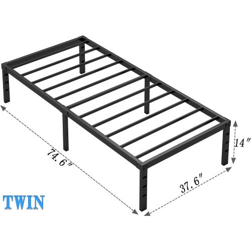 NEW JETO Metal Bed Frame,Twin Size Bed Frame with Storage Space,Heavy Duty Sturdy Mattress Foundation,Easy Assembly,No Box Spring Needed, Black,14 Inch,Twin