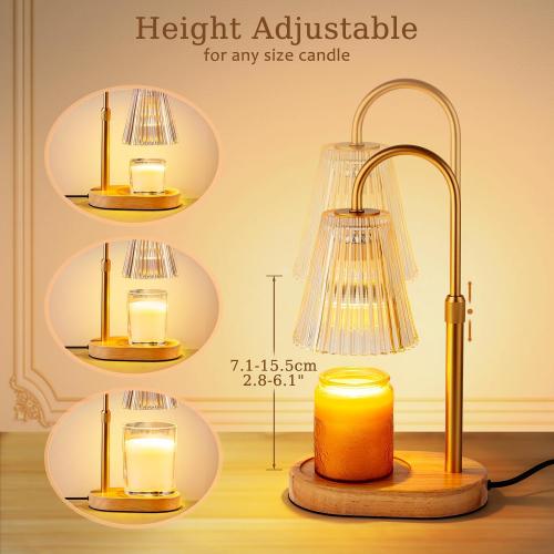 Candle Warmer Lamp with Timer: Electric Candles Wax Warmers Glass Lamps for Jar Candles Burner Adjustable Height and Dimmable Light Modern No Flame Scented Candle Warming Lantern, Amber