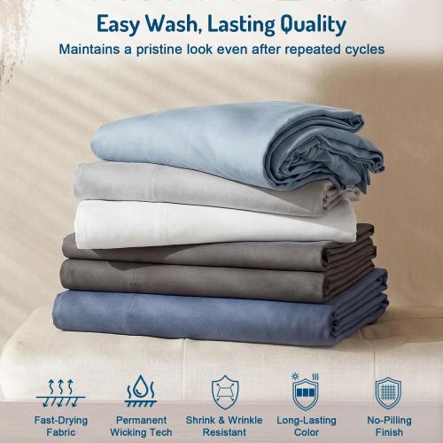 Degrees of Comfort Coolmax® Cooling Bed Sheets Queen Size for Hot Sleepers, Moisture Wicking Sheet Set for Night Sweats, Deep Pocket, Ultra Soft, Cozy for Summer, Light Grey 4 Pieces
