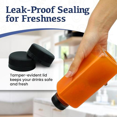 Holotap 42Pcs 16Oz Plastic Juice Bottles with Caps, Empty Plastic Bottles for Juicing,16Oz Juicing Containers with Tamper Evident Caps Ideal for Water and Other Beverages (Black, 16 OZ)