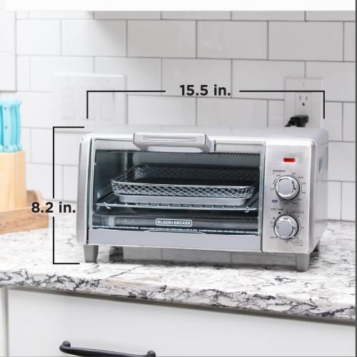 BLACK DECKER Crisp 'N Bake Air Fry Countertop Convection Toaster Oven, Medium Capacity, 4-Slice, 5-in-1, Fits 9” Pizza, 30-Min Timer, Bake, Broil, Air Fry, Toast, Keep Warm, Stainless Steel