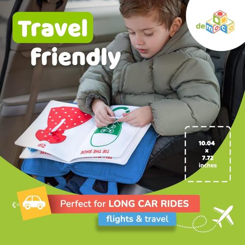deMoca Busy Book for Toddlers 1–3, Quiet Travel Activity Book for Airplane and Car Rides, My Quiet Book Montessori Toy for 1 Year Old, No Noise Busy Board, Gift for Boys and Girls