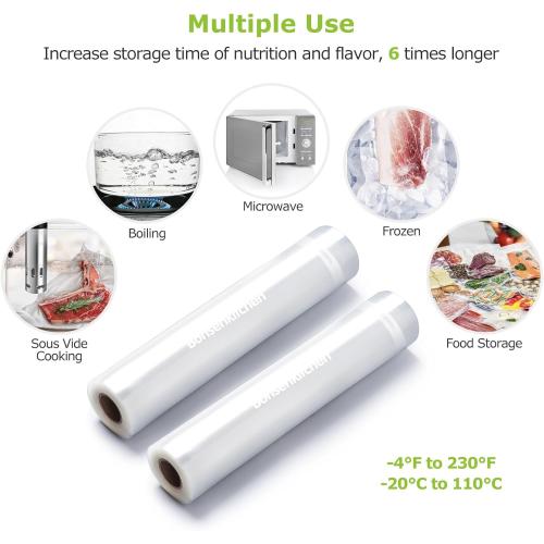 Bonsenkitchen Vacuum Food Sealer Rolls Bags, 2 Packs 8 in x 20 ft, BPA Free, Durable Commercial Customized Size Bags for Storage and Sous Vide Cooking,VB3206