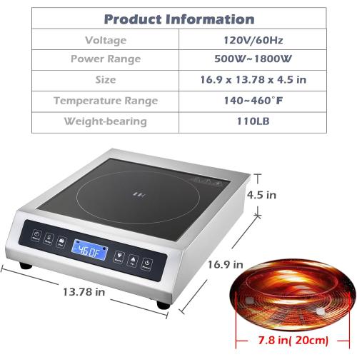 Commercial Induction Cooktop, Portable Electric Countertop Burner with Sensor Touch and LCD Screen(1800W/120V),Commercial Grade Induction cooker for Hotel Restaurant School