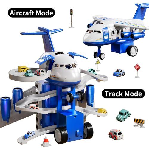TEMI Kids Airplane Boy Toys for 3 4 5 Year Old Boys - Car Race Tracks for Kids Ages 3-5 with 8 Small Car Toys, Toddlers Educational Toy, Birthday Gifts for Boys Girls 3-5
