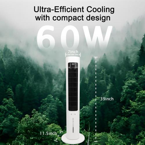 Size 41 Color White Windowless Portable Air Conditioner, 41” Evaporative Air Cooler with Remote, Swamp Cooler 3 Models,12H Timer, 70°Oscillation Tower Air Conditioner 3L Water Tank & 2 Ice Packs for Room Bedroom Office