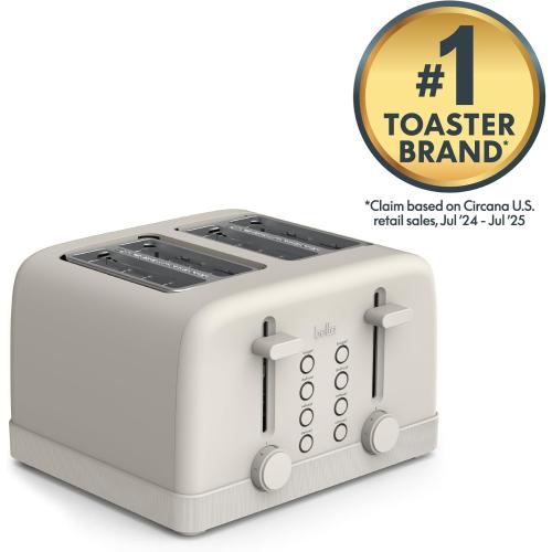 bella 4 Slice Toaster, 6 Setting Shade Control with Reheat & Cancel Buttons, Removable Crumb Tray, Anti Jam & Auto Shutoff, 900 Watt, Oatmilk