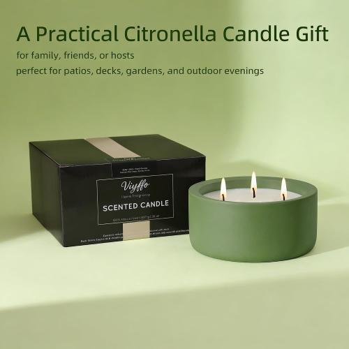 Viyffo 20oz Large Citronella Candles Outdoor, 3 Wick Citronella Candle, Non Toxic Soy Candles, Matte Green Ceramic Jar, Outdoor Candle for Patio, Porch, Backyard, Deck, Garden & Camping, Summer Decor