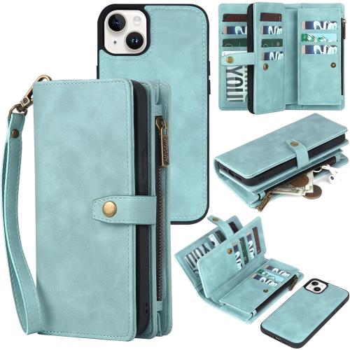 TwoHead Wallet Case Compatible with iPhone 15,Detachable Magnetic Phone Case,All-Round Protective Leather Phone Case with Card Holder,6.1 in,Blue