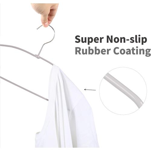 TOPIA HANGER Metal Hangers 20 Pack, Non Slip Clothes Hangers Space Saving, Heavy Duty Rubber Coated Wire Hanger for Coat, Shirt, Dress, Pants-Grey, CT12G