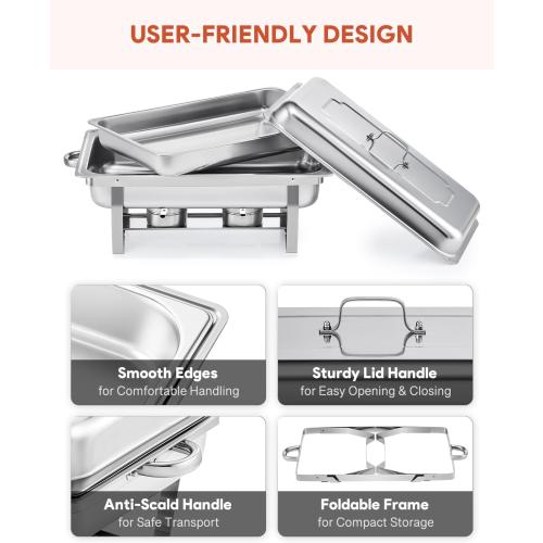 WILPREP Chafing Dish Buffet Set, 2 Pack 8 qt Chafers for Catering with 2 Full & 4 Half Size Pans Lids Foldable Frames Fuel Holders, Stainless Steel Food Warmers for Parties Buffets Banquets Dinners