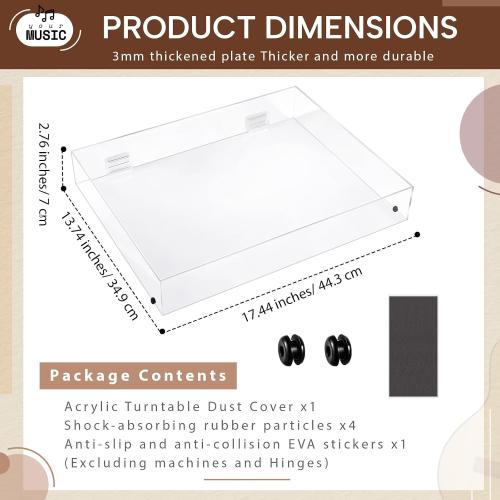 Acrylic Turntable Dust Cover Clear Stereo Turntable Dust Cover Protector with 4 Shock Absorbing Rubber Particles and a Shock Absorbing Pad, Compatible for AT-LP120XUSB