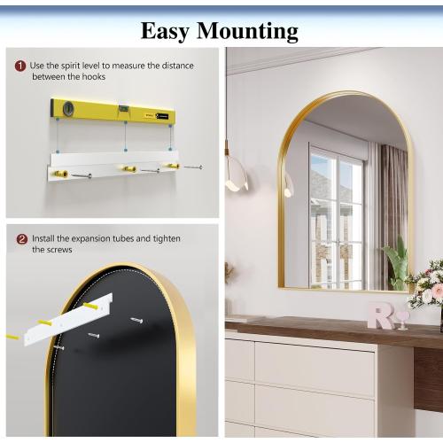Arch Mirror, Size 40 x 30 Inch Gold Arch Mirror for Bathroom, Arched Wall Mirror, Aluminum Alloy Frame Gold Bathroom Vanity Mirror for Living Room Bedroom Entryway Mantel Hallways Decor