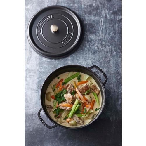 STAUB Cast Iron Dutch Oven 7-qt Round Cocotte, Made in France, Serves 7-8, Black Matte