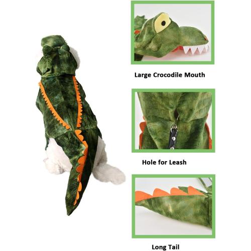 Size XL Color Green Large Dog Costume Halloween Dog Crocodile Costume Pets Winter Warm Coat Jumpsuits (XL, Green)