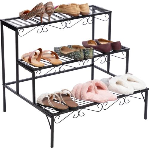 DOEWORKS 3 Tier Stair Style Metal Plant Stand, Garden Shelf for Large Flower Pot Display Rack Indoor Outdoor, Black