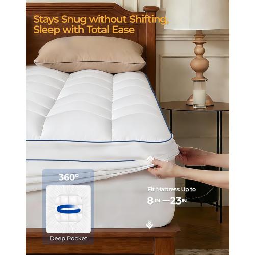 KAYFIA Full Mattress Topper,Extra Thick Mattress Pad Cover for Deep Sleep,3D 7D Snow Down Alternative Fill Overfilled Plush Pillow Top with 8-23 Inch Deep Pocket-White