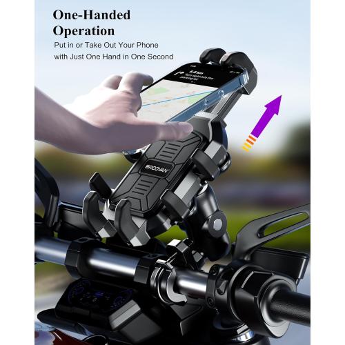 BRCOVAN Motorcycle Phone Mount Holder with Vibration Dampener, Anti-Shake Handlebar Cellphone Cradle for Bike Bicycle Scooter ATV, Adjustable Fit 5.4-6.9'' Smartphone