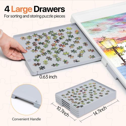 WELGEE 1500 Pieces 2-in-1 Tilting & Rotating Puzzle Board with Drawers and Cover, 35x27 Portable Spinning Plastic Jigsaw Puzzle Table for Adults, Upgraded Lazy Susan