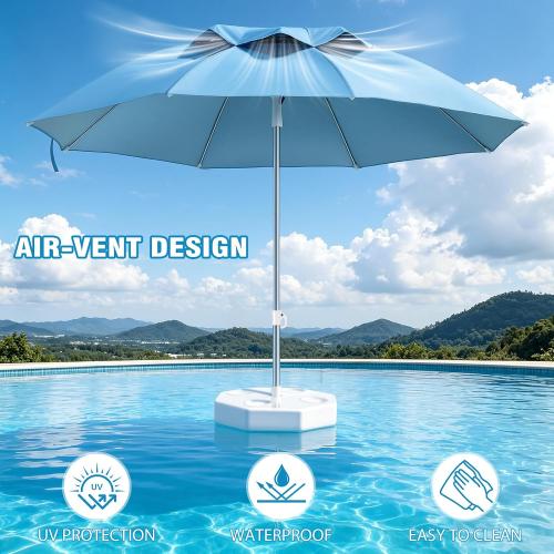Floating Pool Umbrella with Weighted Base, Rust-Proof Aluminum Pole | Blocks Up to 98% of Harmful UV Rays, Features Removable Polygon Floating Table, Ideal for Pools, Beaches & Outdoor Lakes