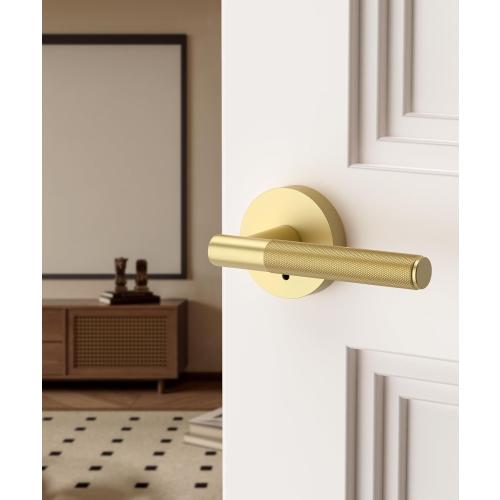 Asidrama 4 Pack Privacy Gold Door Handles, Door Lever with Door Knobs Indoor for Bedroom or Bathroom, Heavy Duty Brushed Gold Door Handles Interior with Locks for Left Right Sided Doors