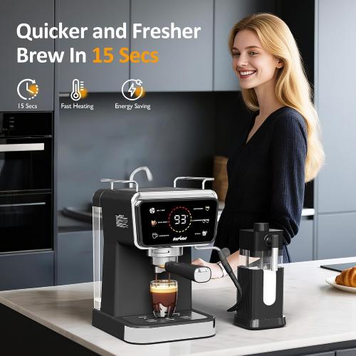 SUNVIVI 20 Bar Espresso Machine for Home and Office, 3-in-1 Iced Coffee Maker with Milk Frother, Espresso Shot & Iced Coffee, LED Touchscreen, 52OZ Removable Water Tank, Professional Coffee Brewing