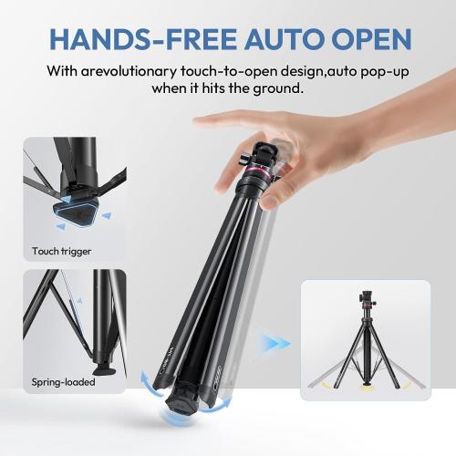 ULANZI MT-80 Aluminum Tripod Stand, 7FT Extendable Camera Phone Tripod for Travel, Auto Pop-Up, 1/4 Screw, 360 Ball Head Portable Photo Video Light Stand for DSLR Camera, Ring Light, Video Rig