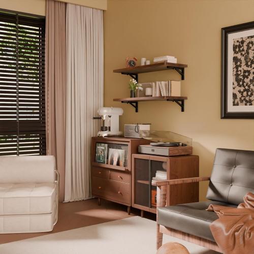 IAE Wall Mounted Folding Table with Pine Wood,36 x 14 Floating Wall Desk,Laundry Folding Table with Shelf Brackets,Fold Down Desk Shelf,Folding Workbench for Home,Dining,Laundry Room,Kitchen,Brown