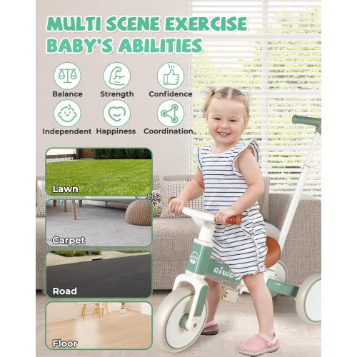 aiwo 5in1 Tricycle for Toddlers 1-3, Toddler Balance Bike for 1 to 4 Year Old Kids Boys Girls First Gift, Ride-on Toys Toddler Bike with Push Handle (Steering)
