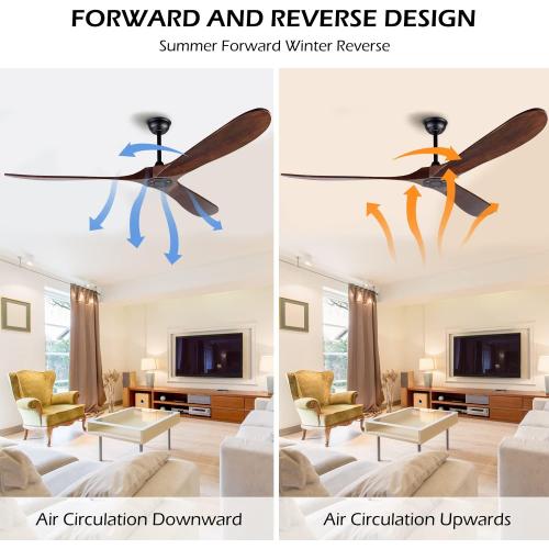 72 Inch Ceiling Fan No Light ，Wood Outdoor Ceiling Fans for Patios Living Room Garage Gazebo Mid Century Modern Exterior Extra Large Waterproof Ceiling Fan Without Light with Downrod (Walnut)