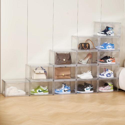 Sneaker Shoe Display Case,Shoe Box with Clear Magnetic Door,Thicken & Sturdy Organizer Containers Stackable,Fit Shoe Size Up to US 14 (X-Large) (X-Large)